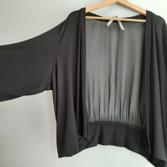 PENNINGTONS | Mixed Media Open Front Sheer Back Cardigan Black Neutral Sz 3X - Picture 4 of 14